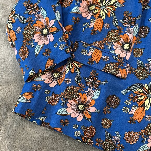 ModCloth Bright Blue Floral Linen Blend Blazer Jacket Women's size 3X 3XL - Picture 2 of 6